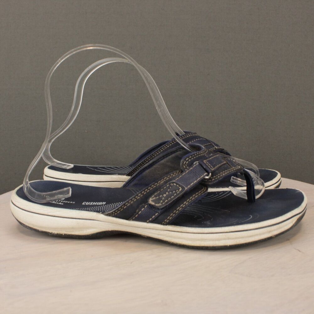 Clarks Comfort Sandals Womens 7 Navy Blue Leather Adjustable
